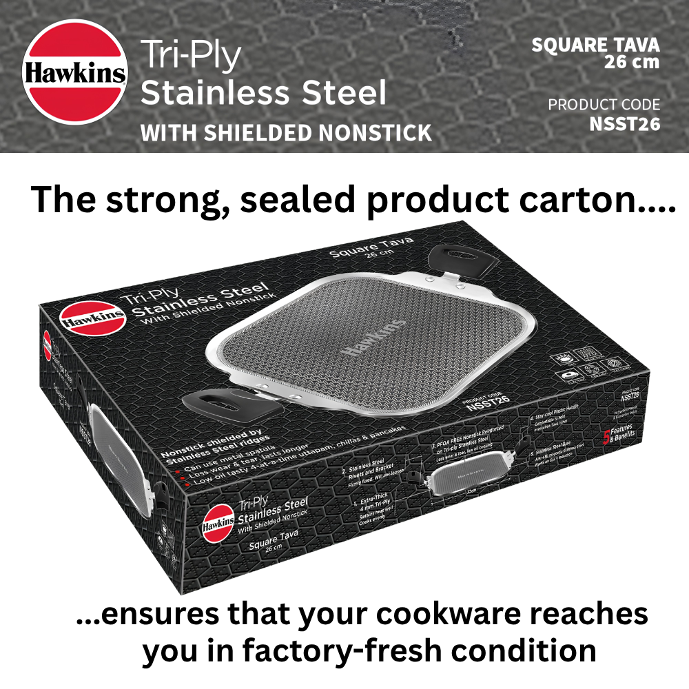 HAWKINS Induction Compatible Triply Shielded Nonstick Square Tava 26 cm | Metal Spatula Safe, Durable Nonstick | (NSST26)