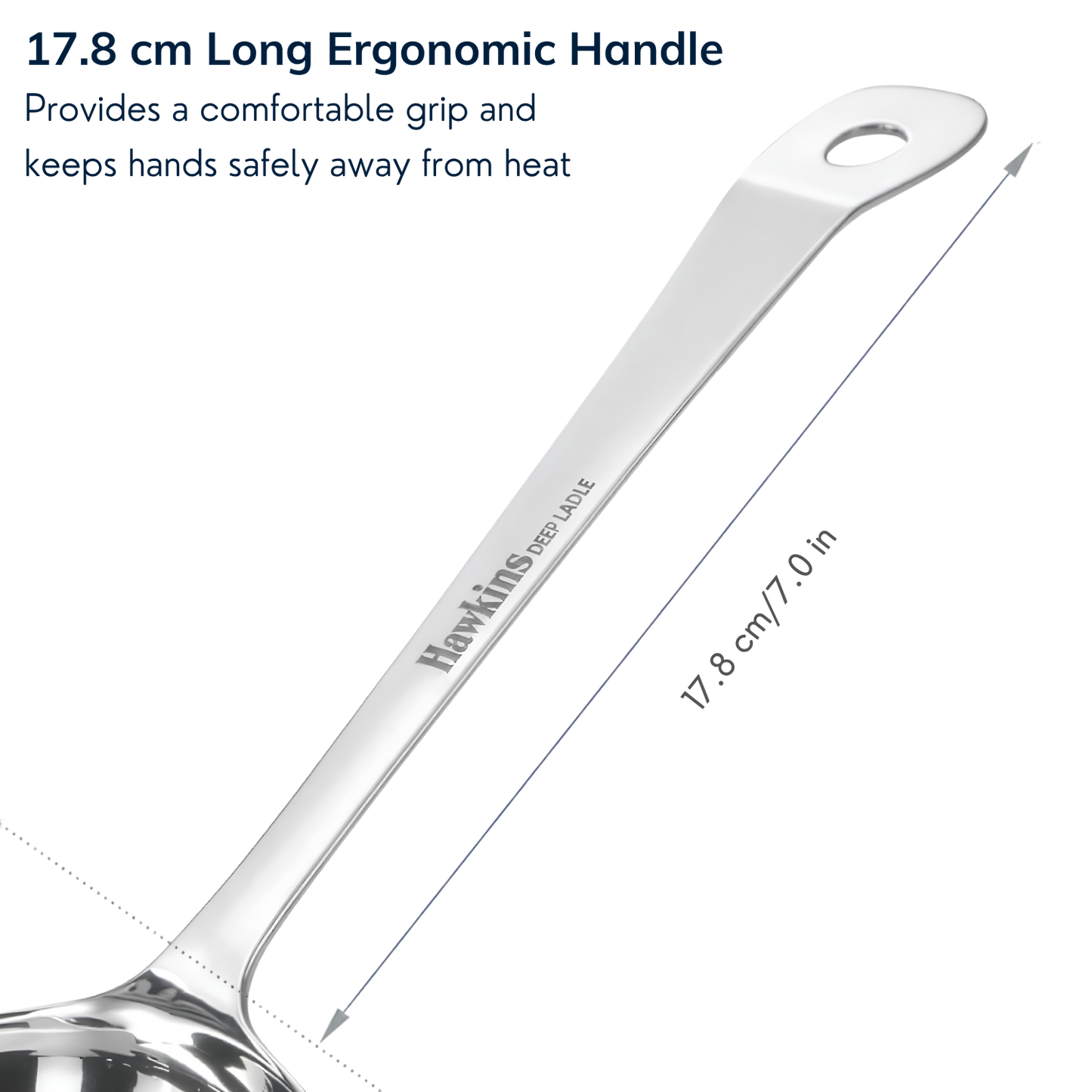 HAWKINS Food-Grade Stainless Steel 80 ml Deep Ladle | Thick Durable One-Piece Design | Long Handle | Hanging Loop | for Serving Dal, Curry & Soup | Karchhi | Pali | Silver (SSPTDL)