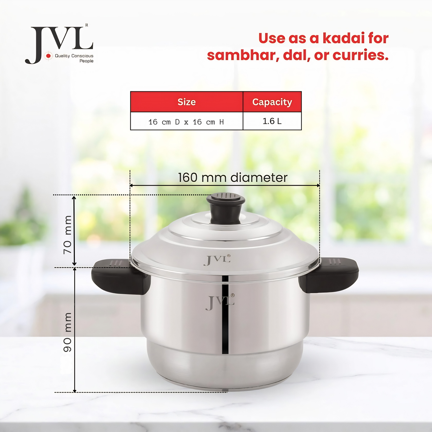 JVL Classicware 2 in 1 Mini Sambhar Idly Maker with Triply Base (Small Size) | 4 Idly Plates (16 Idlis)