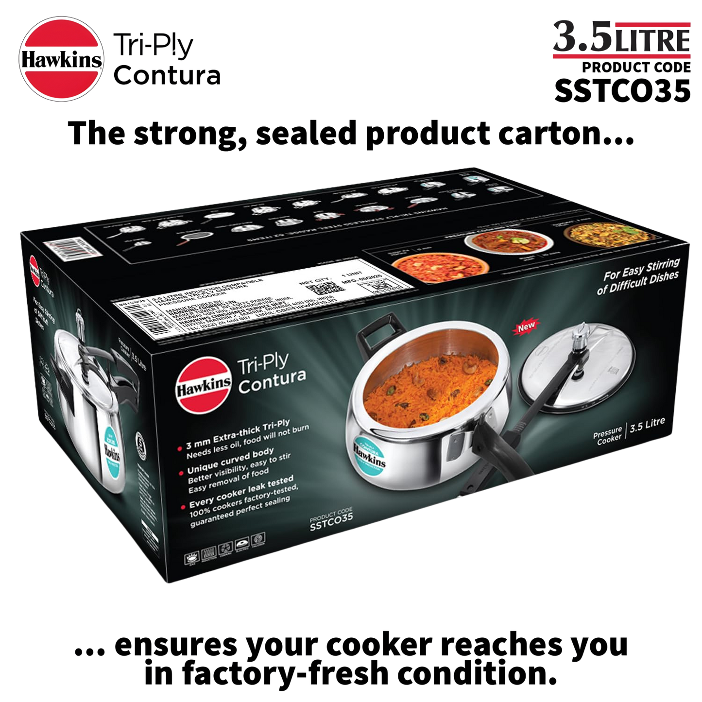 HAWKINS Contura Tri-Ply Stainless Steel 3.5 Litre (SSTCO35) |Induction Compatible