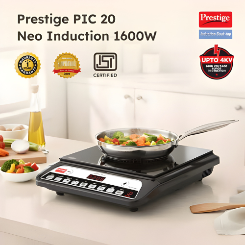 PRESTIGE PIC 20 NEO Induction Cooktop 1600W | Indian Menu Options | Automatic Voltage Regulator | Timer with user pre-set