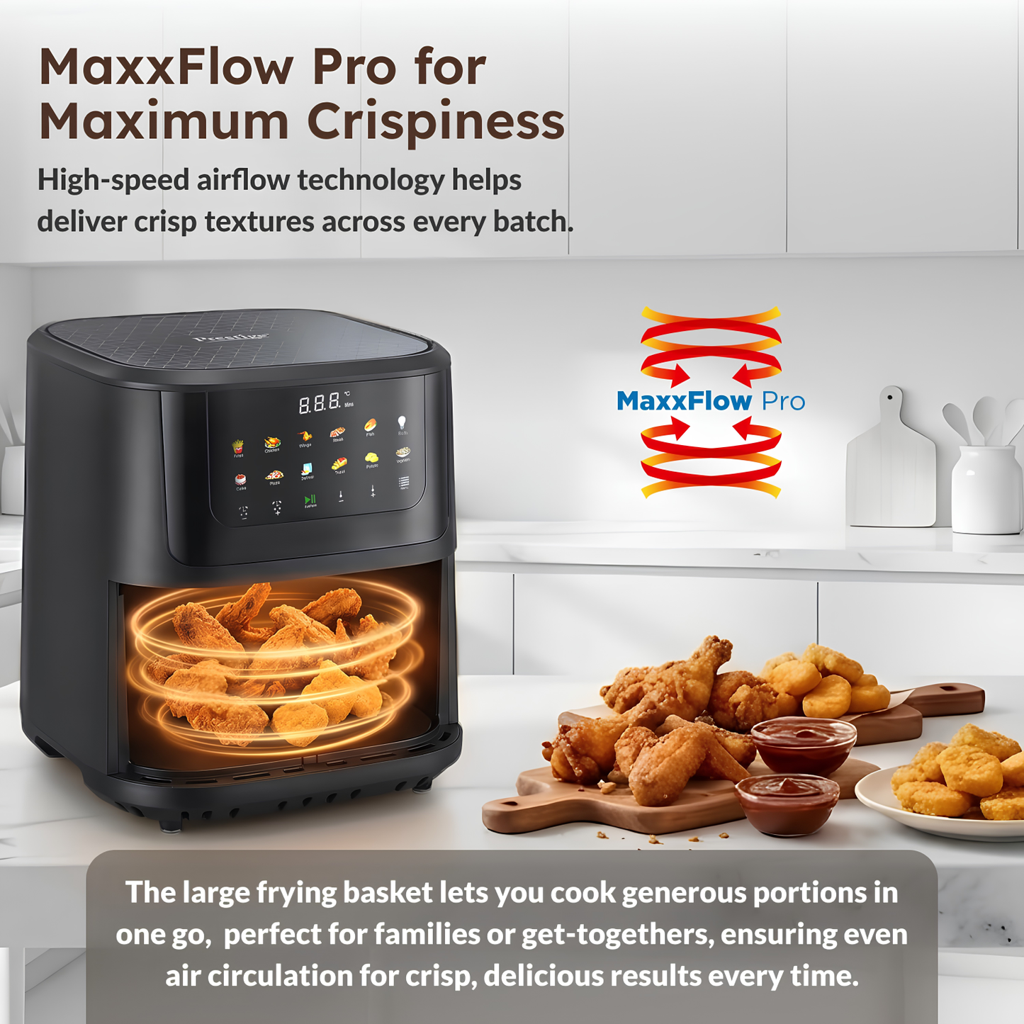 Prestige Crystachef 5.5 L 1350 W Air Fryer Black|11 Pre-set Menu Option | See Through Window|Safety Interlocking | Specially Designed Frying Basket| Up to 80% Less Oil|1 Year Warranty