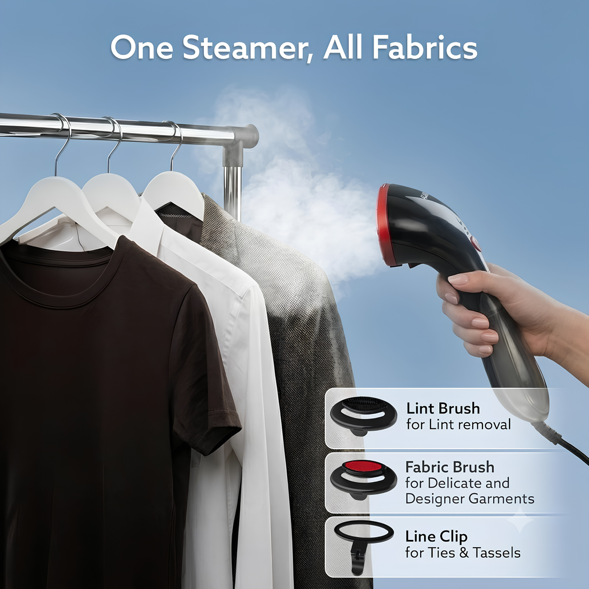 AGARO Elite Garment Steamer - 1500W Steamer for Ironing Clothes - 25g/min, 3 Steam Modes, 100 ml Tank, Compact & Lightweight, Travel Friendly, For All Fabric