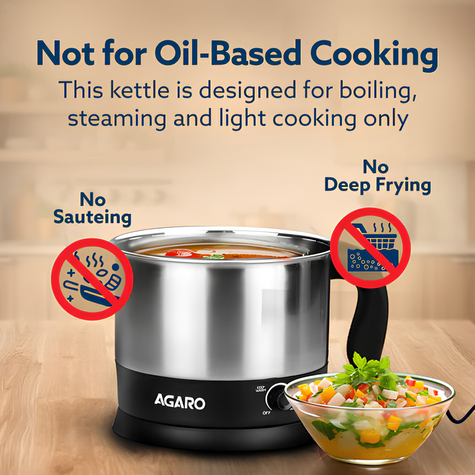 AGARO Esteem Electric Multipurpose Kettle 1.2 Ltr | 600 W with Stainless Steel Body, Egg Rack, Grill Rack | 3 Heating Modes & Rapid Boil Technology, Boiling Water, Tea, Coffee, Oats, Noodle, Soup | Black