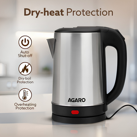 AGARO Sonnet Electric Kettle, 1.5 Ltr | 1500W | Stainless Steel Body | Quick Boil For Making Black Tea & Black Coffee | Auto Shut Off | Cool Touch Handle