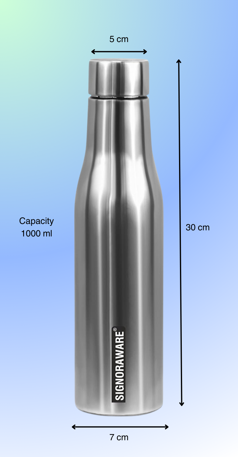 SIGNORAWARE Blaze Stainless steel Water Bottle, 1 Litre | Reusable | Dishwasher Safe | Wide Mouth | Fridge safe | Ideal for Office Use | Great for Camping | Sports & Outdoor Activities