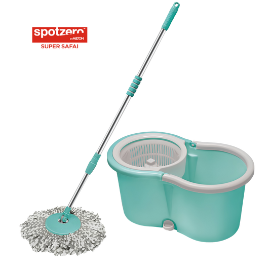 Spotzero By Milton Smart Spin Mop with Bucket, Floor Mop (Aqua Green, Two Refills)