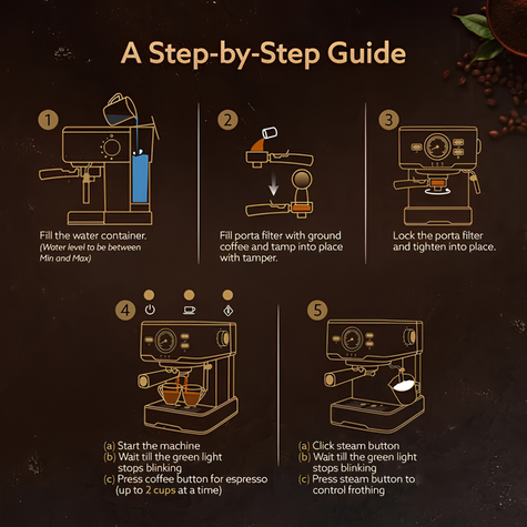 AGARO Imperial Espresso Coffee Machine, 15 Bars | With Foaming Milk, Frother Wand for Espresso, Cappuccino, Latte and Mocha, Steam Espresso Maker For Home | Adjustable Milk Frothing and Double Temperature Control System | Stainless Steel | 1100 W