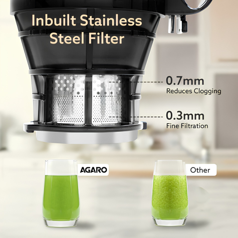 AGARO Regal Cold Press Slow Juicer, 250 Watt DC Motor, Easy Assembly & Cleaning, Auto Reverse, Advanced Safety Lock, Fruit & Vegetable Juicer & Nut Milk, Stainless Steel Filter, BPA Free Plastic