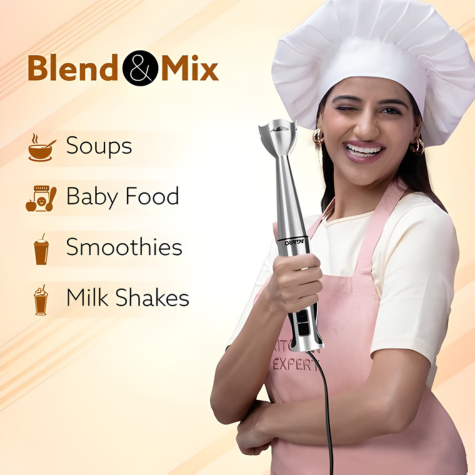 AGARO Regency Hand Blender, 600 W, Variable Speed Modes & Speed Regulator, Stainless Steel Blades, Mixing, Blending, Whisking, Low Noise