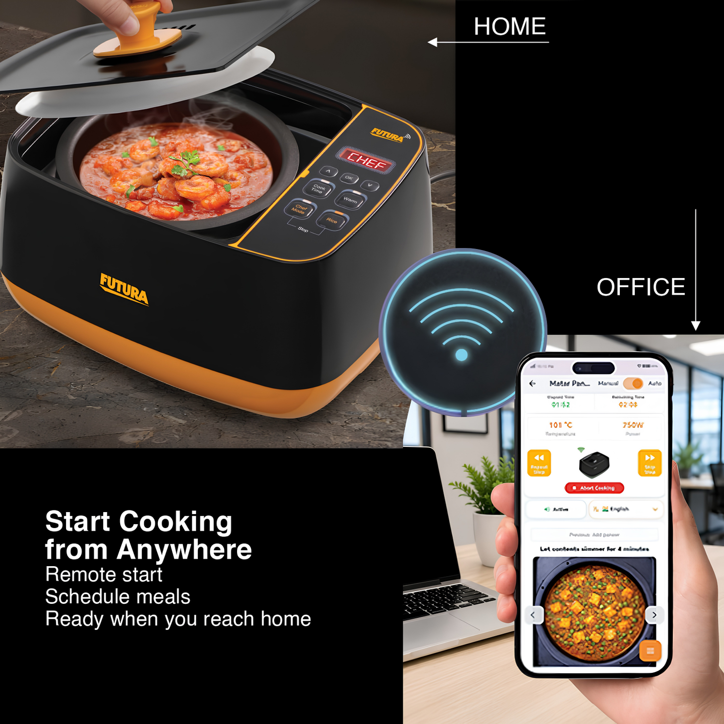Hawkins Futura Smart Pot with Smart App, 2 Litre Smart Electric Cooker | Wi-Fi App Control | Automatic Rice Cooking | Slow Cooking, Sauté, Fry, Steam & Warm Functions | 100+ Guided Recipes | Portable Table-Top Cooker | Black (FSP1W)