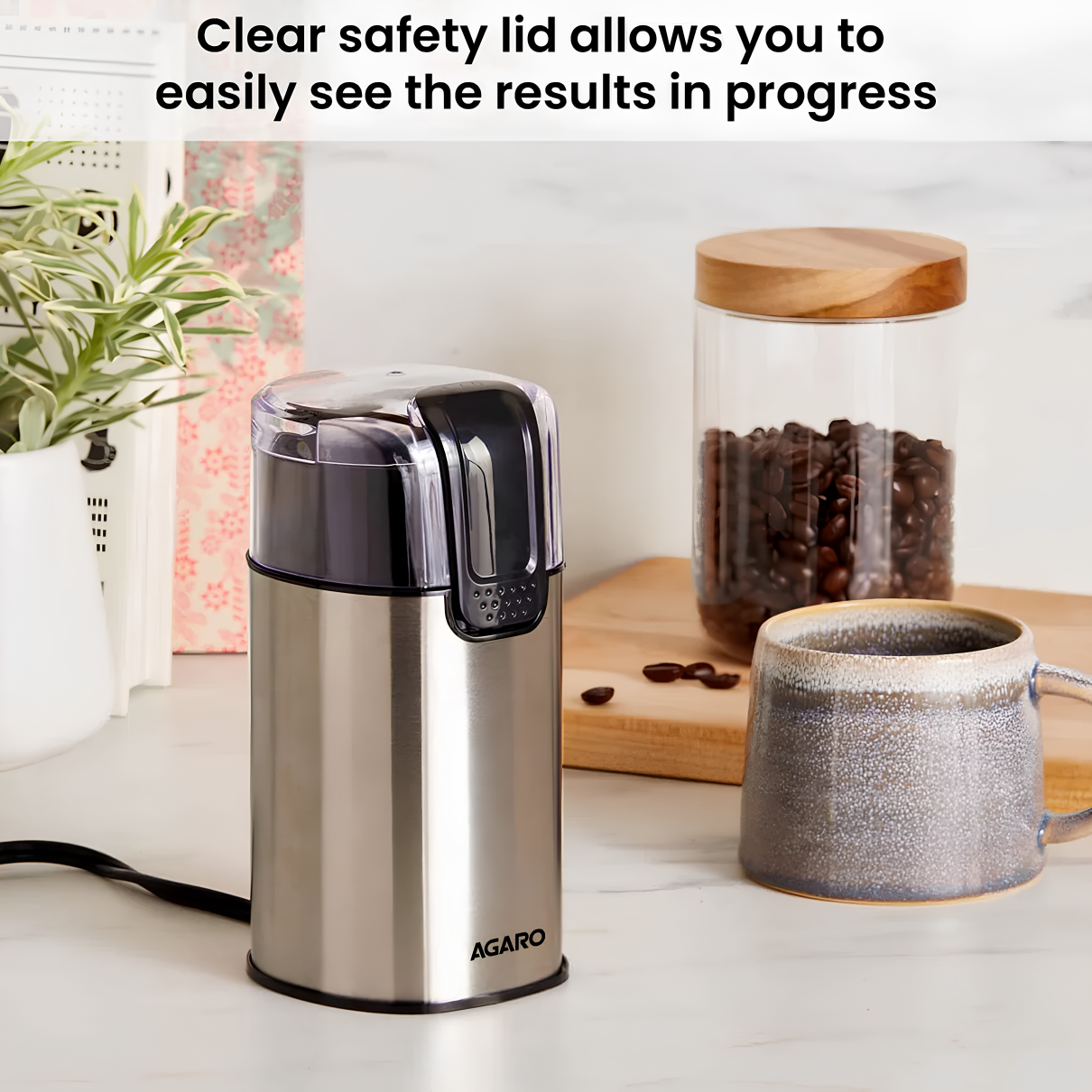 AGARO Grand Coffee Grinder - Silver | Capacity 60 Grams | 150 Watts | Compact & Easy to Use