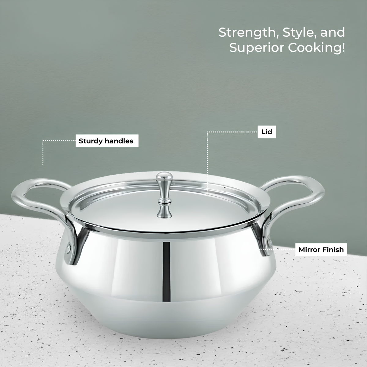 JVL Cookwell Premium Stainless Steel Heavy Gauge Mirror Finish (Cook-Store-Serve Pot) | CW-3P | 1700 ML | Induction Compatible