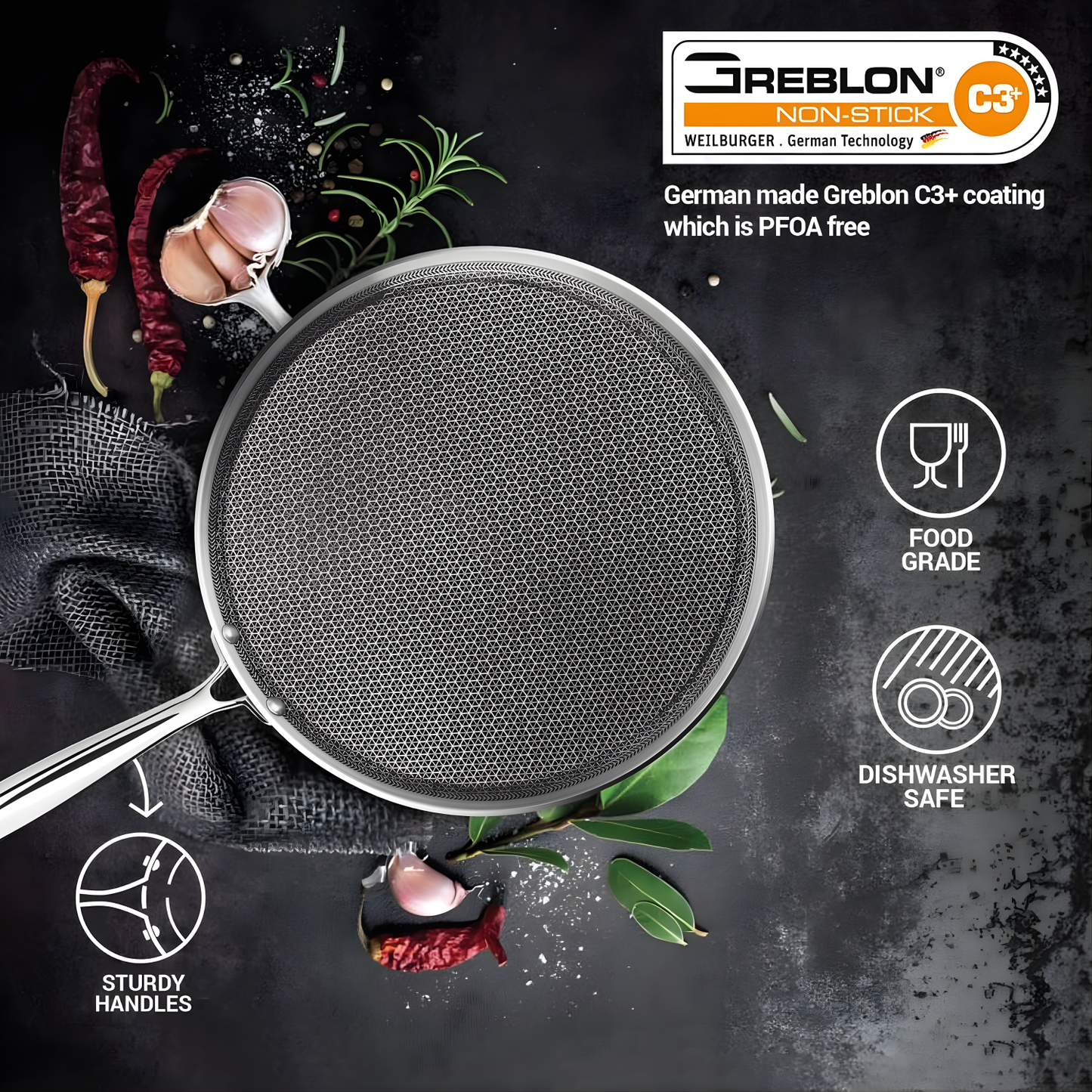 MILTON Pro cook Triply Hexa Tech Induction Stainless Steel Tawa, Silver, Honeycomb Non-Stick Structure