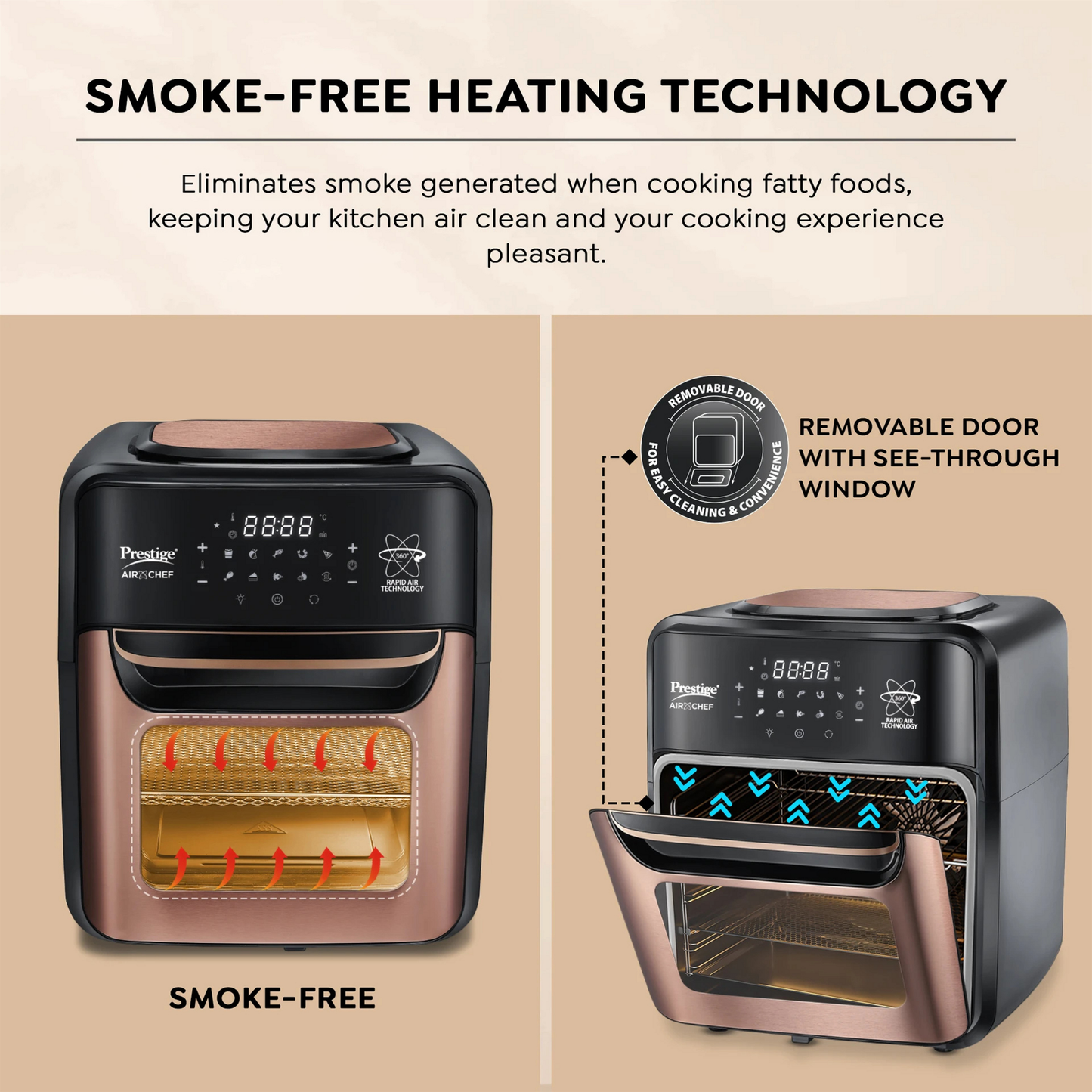 PRESTIGE Air Chef 12 Litre Air Oven| 360 Degree Rapid Air Technology | 10 Preset Menus | Unique Multi-Level Design | Smoke-Free Technology