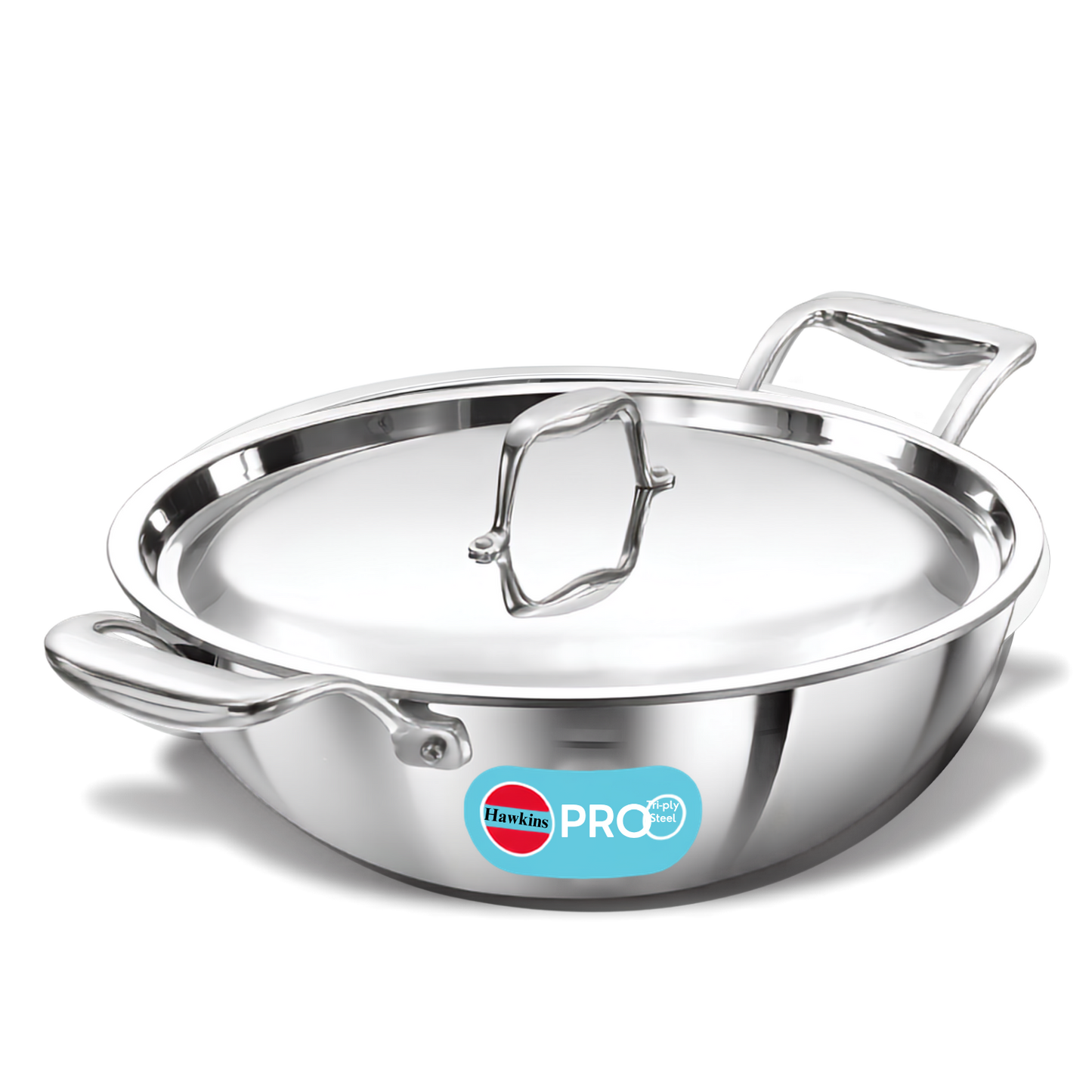 HAWKINS Pro Deep-Fry Pan | Triply Stainless Steel Kadhai with Steel Handles and Steel Lid | Silver