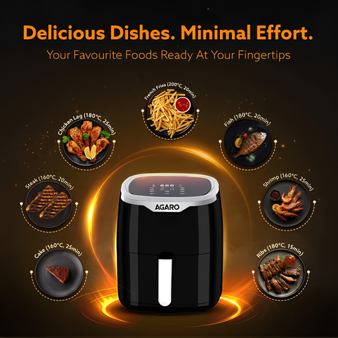 AGARO Galaxy Digital Air Fryer for Home, 4.5 L, Electric Air Fryer, Convection Oven | 1400W | 7 Pre-set Programs & Reheat | 360 Degrees Air Circulation | Digital Touch Display | Bake, Roast, Toast | Black