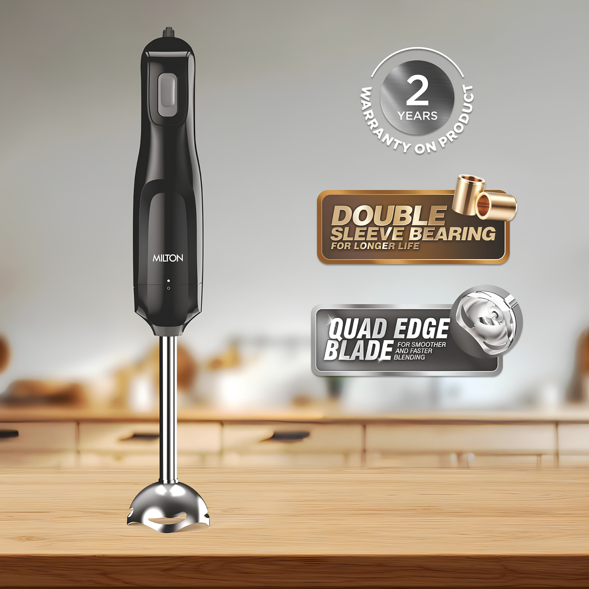 MILTON VorteQ Electric Hand Blender | Powerful 300W Low Noise DC Motor | Ideal for Smoothie, Shakes, Batter, Soups, Baby Food | 2-Year Warranty
