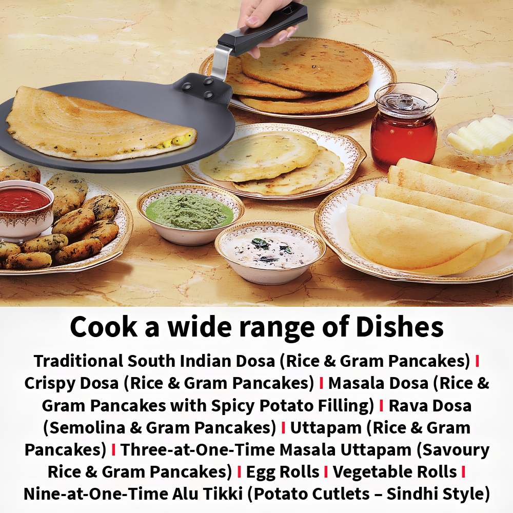 FUTURA By HAWKINS Nonstick Flat Dosa Tava | Thickness 4.88 mm | Black | NDT Series | Works on Domestic Gas, Halogen, Electric Cooktops