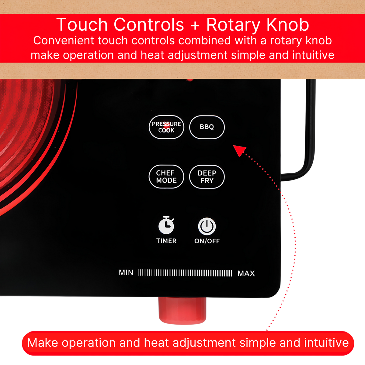 HAWKINS Infrared Cooktop 2200 W | Cook With Any Pot, Any Pan | Crystal Glass Top | Touch Controls with Rotary Knob | Black (HIR1)