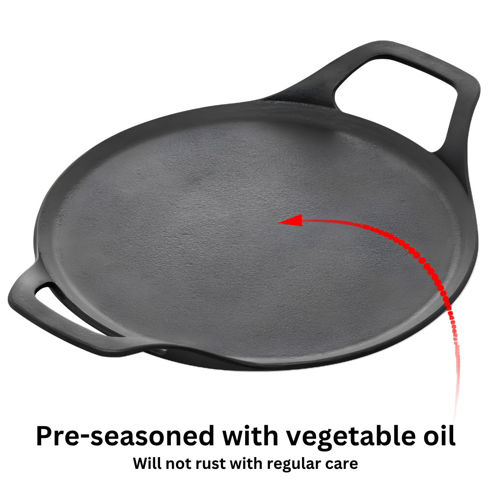 FUTURA By HAWKINS Reinforced Cast Iron Flat Tava 27 cm (CIDT27) | For Dosa, Uttapam, Chila, Tikki | Domestic Gas, Halogen, Ceramic, Induction Cooktop Compatible