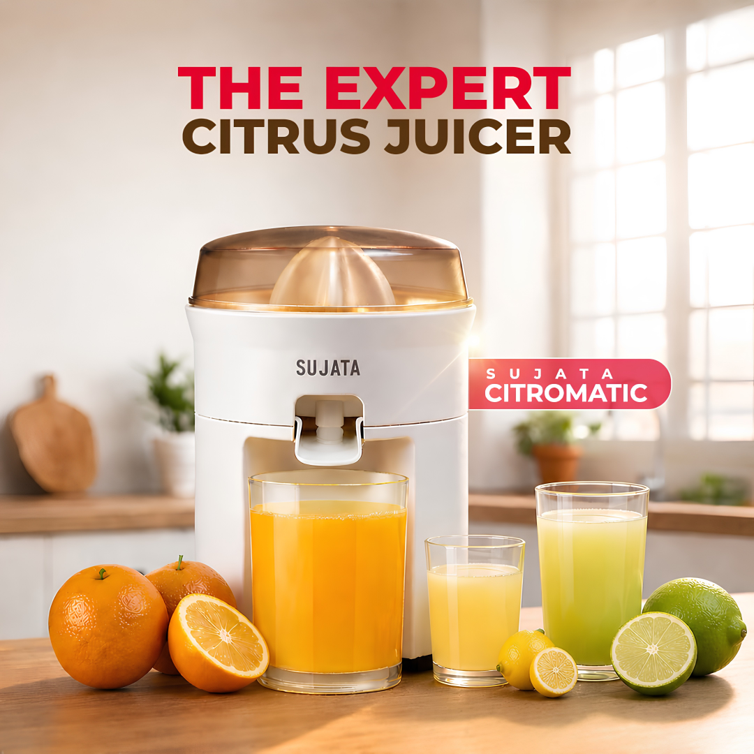 SUJATA CITROMATIC Citrus Juicer Machine for Pulpy Delights | 40 Watts | 110 RPM | Direct Flow for Unlimited Capacity