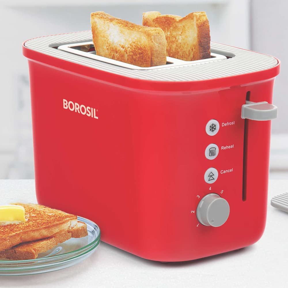 BOROSIL Krispy 2 Slice Pop-up Toaster, Red