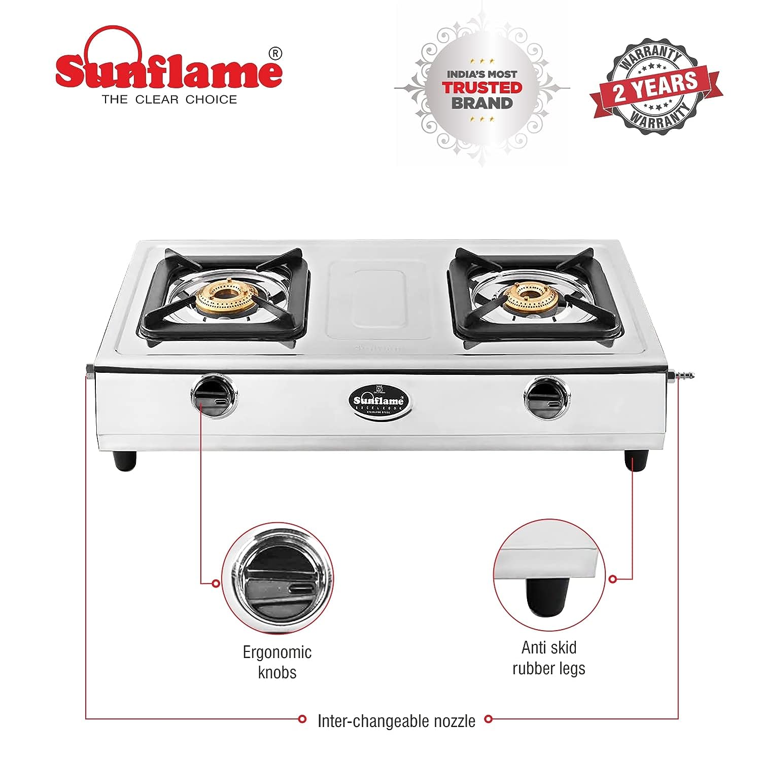 Sunflame Single Burner Stainless Steel Burner Gas Stove Manual Ignition  Silver