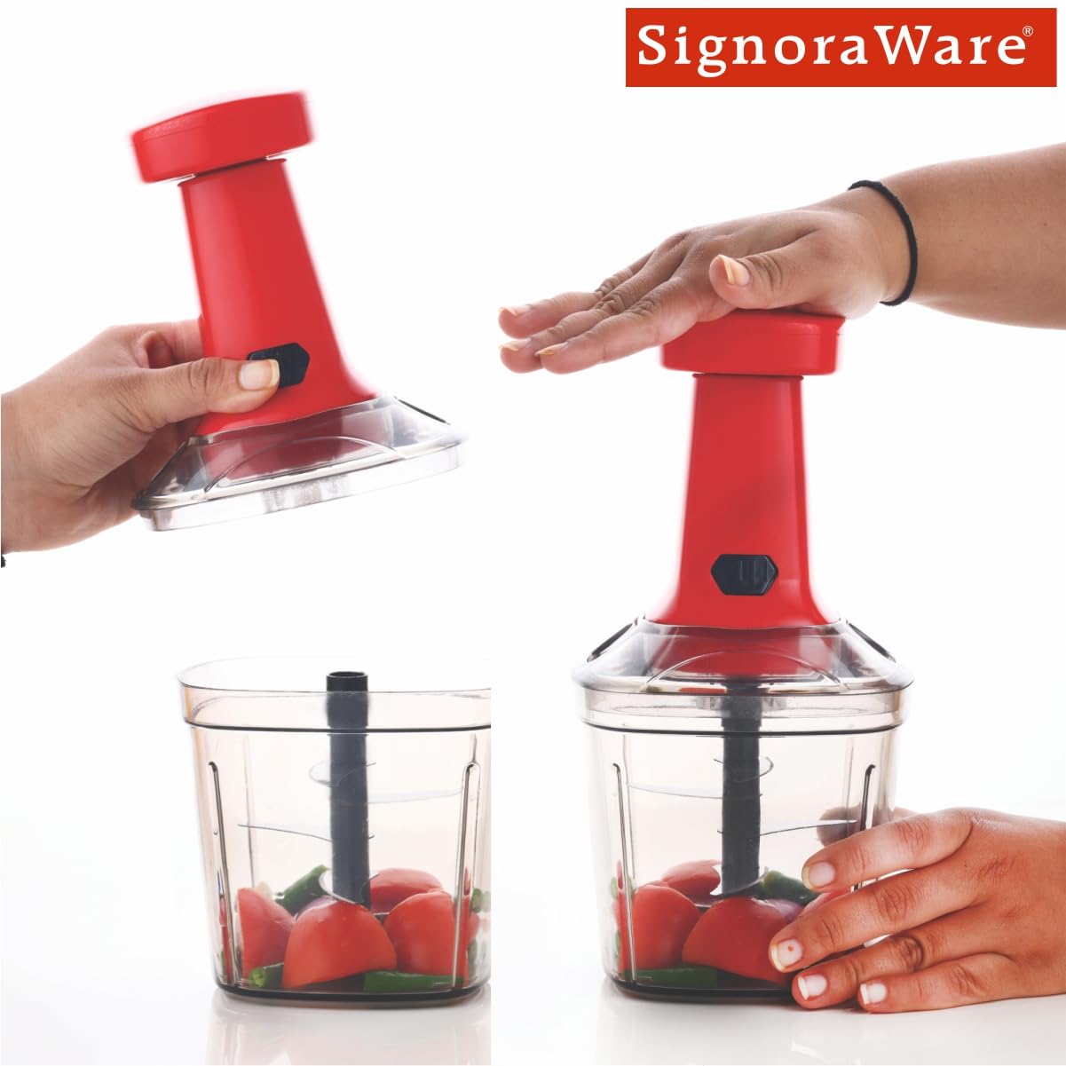 SIGNORAWARE Thunder Chopper Big 1000 ML (6 Blade) | Hand Press Vegetable And Fruit Cutter Chopper Easy Push And Close Button