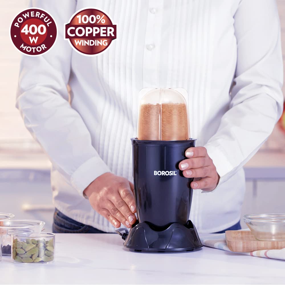 Borosil NutriFresh Portable Mini-Blender & Grinder,For Blending Smoothies & Chutneys, Dry Grinding Spices, Black, 400 W - Premium Nutriblend Blenders from borosil - Just Rs. 2573! Shop now at Surana Sons