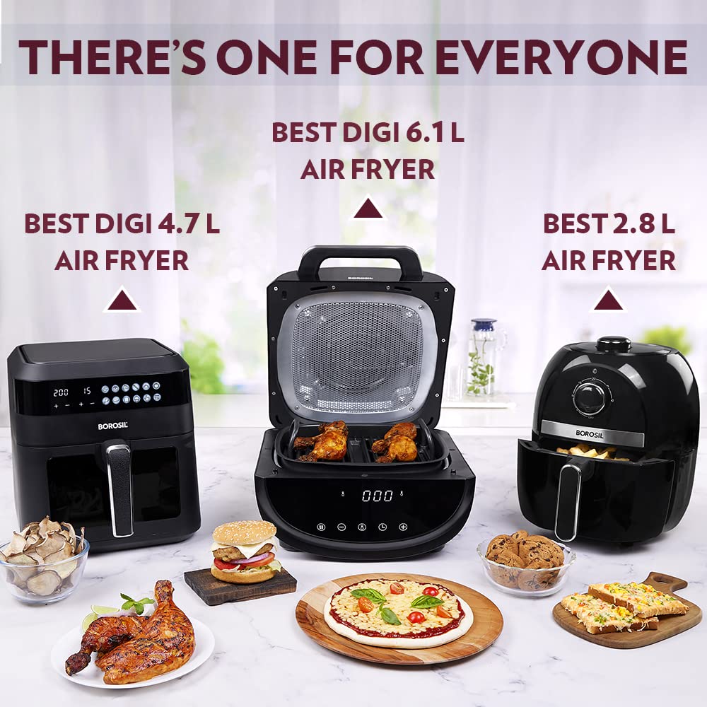 Borosil Best Digi Air-fryer, Top Load Air Fryer, Large Capacity, 8 Pre-Set Menus, 8 in 1 Functionality, 6.1 Ltr - Premium Air Fryer from Borosil - Just Rs. 9793! Shop now at Surana Sons