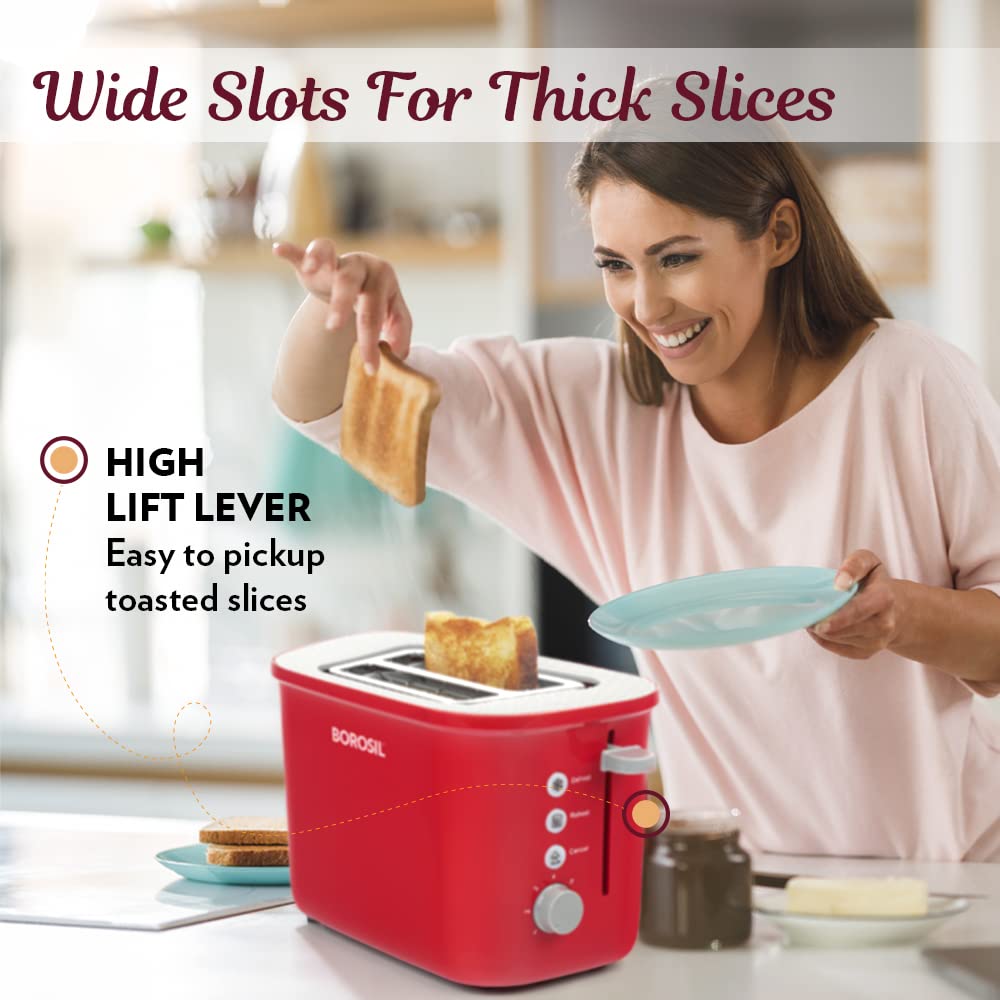 BOROSIL Krispy 2 Slice Pop-up Toaster, Red