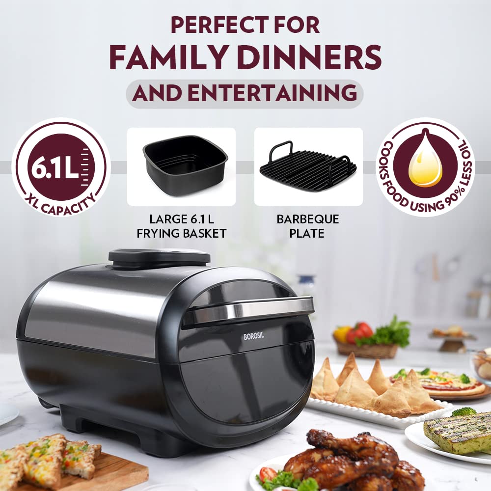 Borosil Best Digi Air-fryer, Top Load Air Fryer, Large Capacity, 8 Pre-Set Menus, 8 in 1 Functionality, 6.1 Ltr - Premium Air Fryer from Borosil - Just Rs. 9793! Shop now at Surana Sons