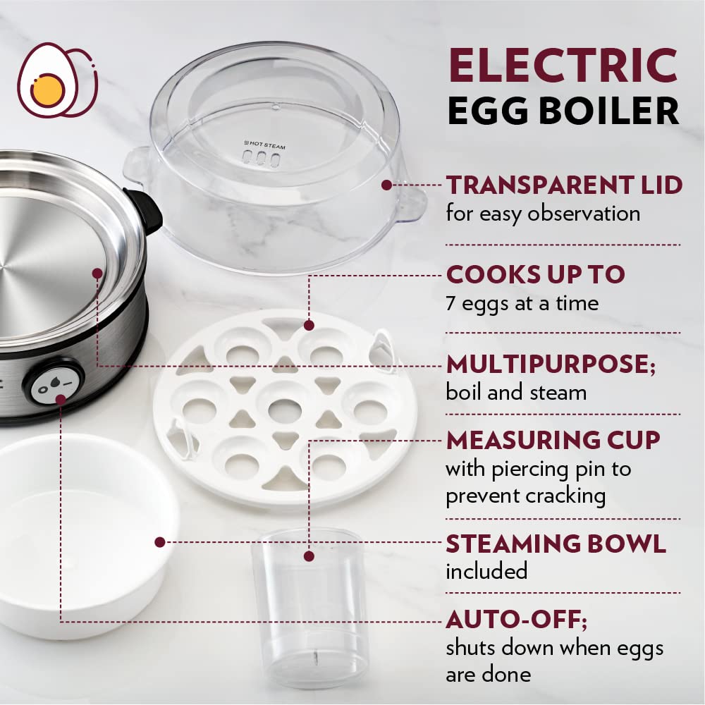 Borosil Electric Egg Boiler, For Hard, Soft, Medium Boiled Eggs, Steamed Vegetables, Transparent Lid, Stainless Steel Exterior - Premium Egg Boiler from borosil - Just Rs. 1450! Shop now at Surana Sons