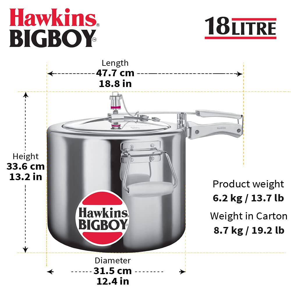 8.65 Kg Silver Hawkins Big Boy Pressure Cooker, Capacity: 18 L