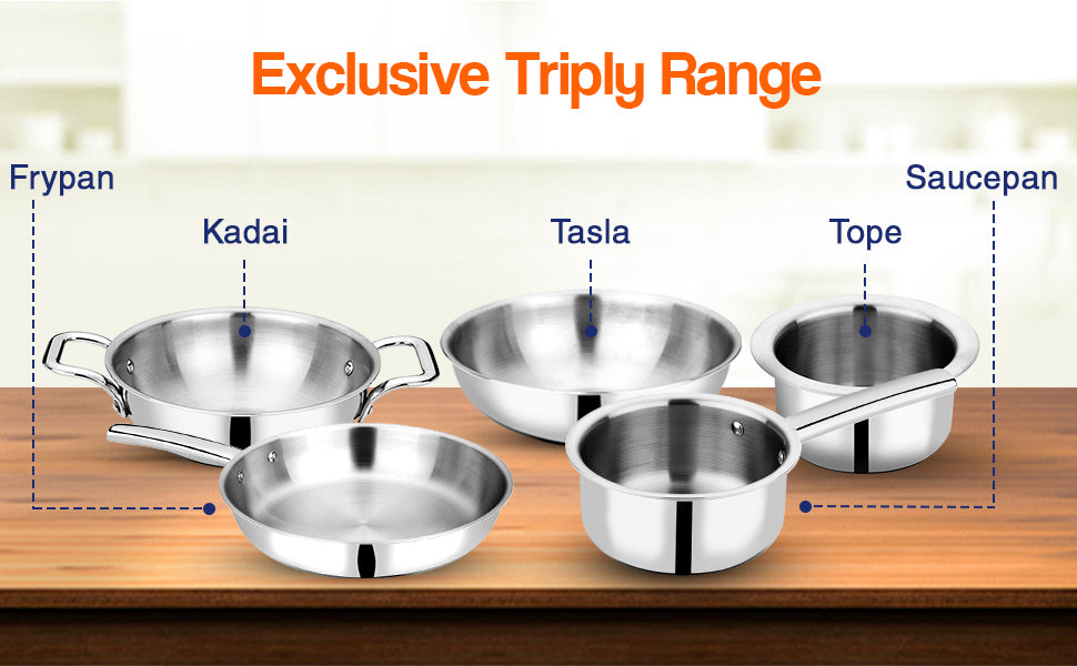 Bhalaria Food Grade Stainless Steel Triply Kadhai with Lid & Handle - 18 Cm, 1 Ltr (Induction and Dishwasher Compatible) - Premium  from Bhalaria - Just Rs. 1599! Shop now at Surana Sons