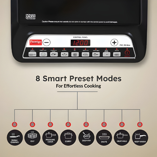 PRESTIGE PIC 20 NEO Induction Cooktop 1600W | Indian Menu Options | Automatic Voltage Regulator | Timer with user pre-set