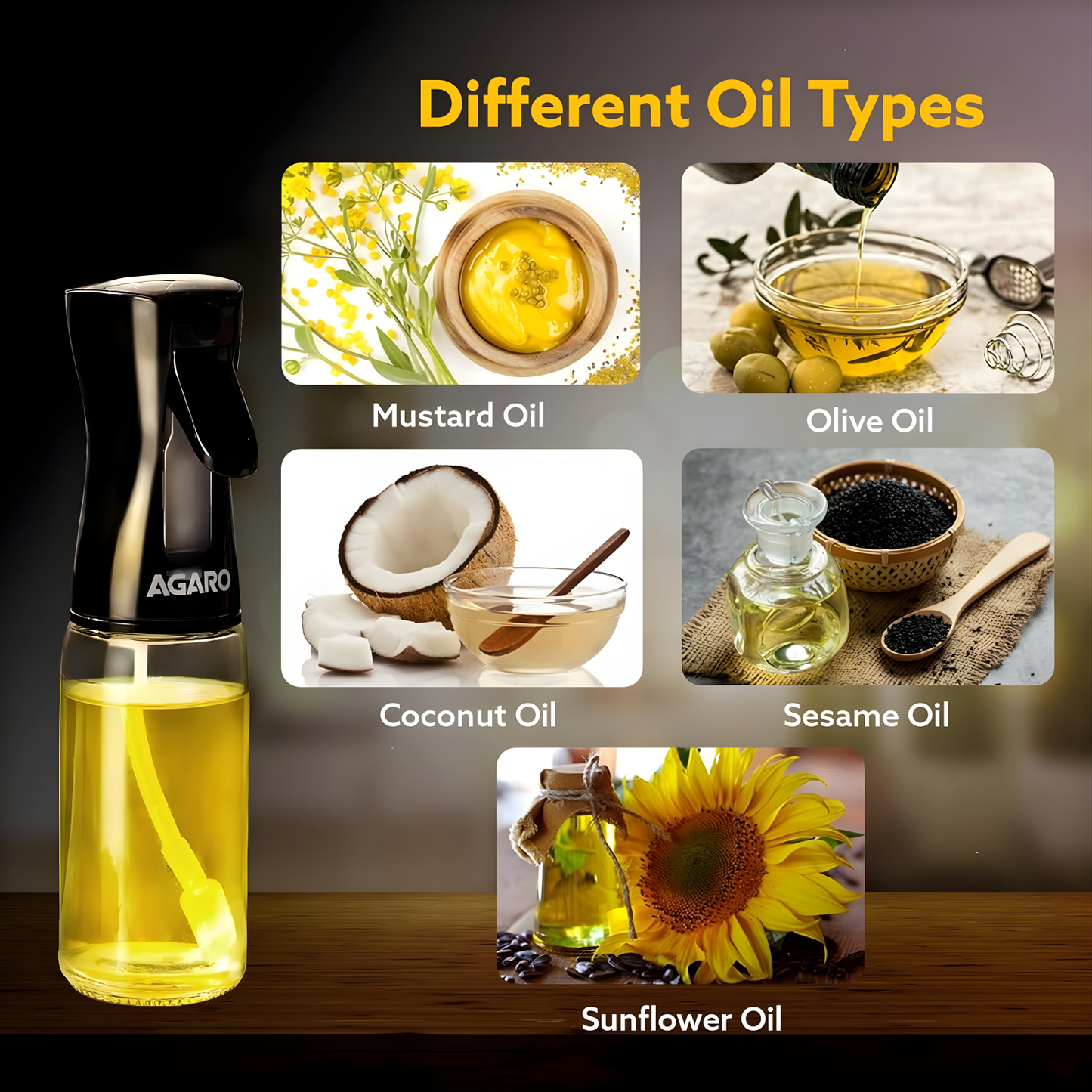 AGARO Elegant Oil Sprayer For Cooking, 200 Ml, Glass Body, Refillable Cooking Oil Spray Bottle, Oil Spritzer !