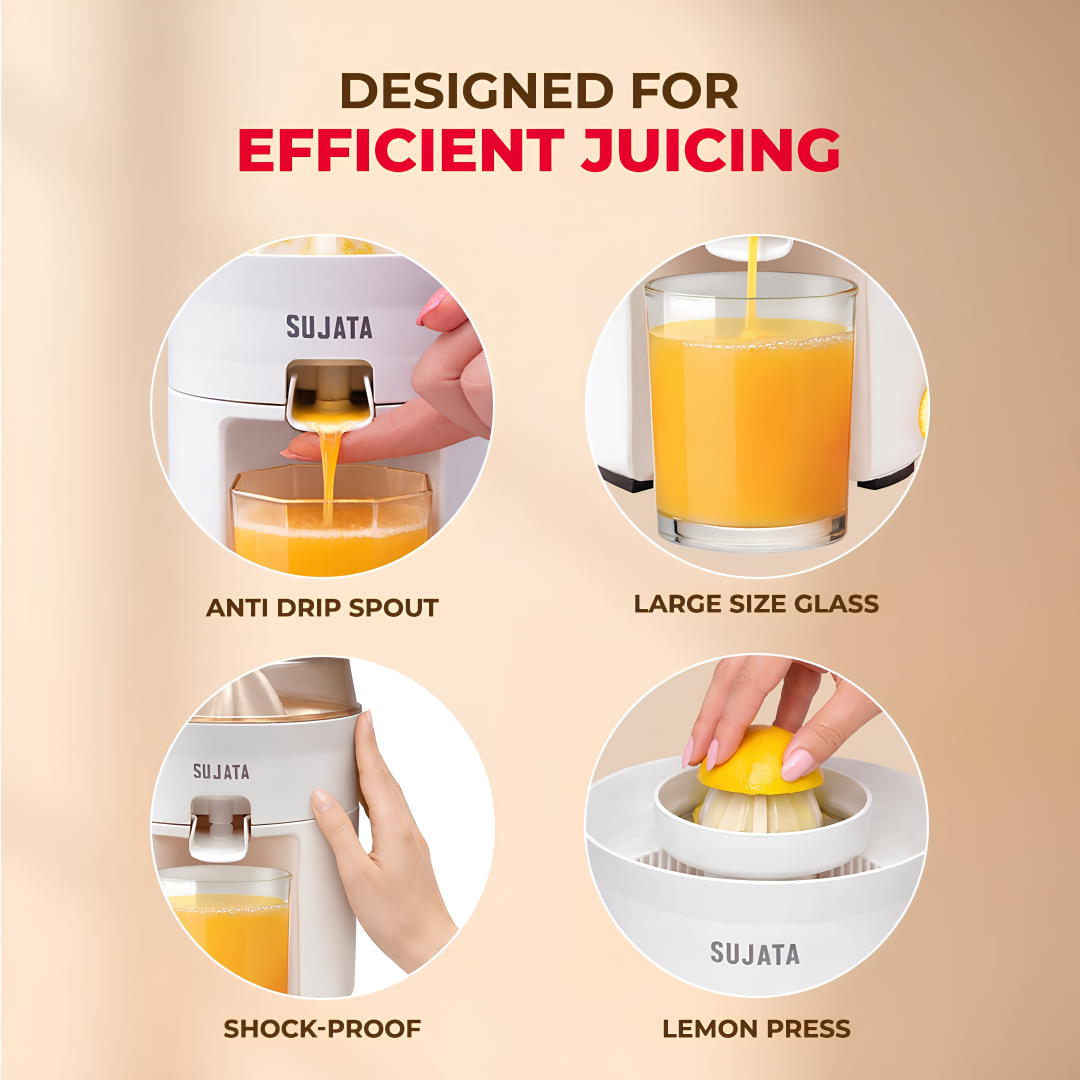 SUJATA CITROMATIC Citrus Juicer Machine for Pulpy Delights | 40 Watts | 110 RPM | Direct Flow for Unlimited Capacity