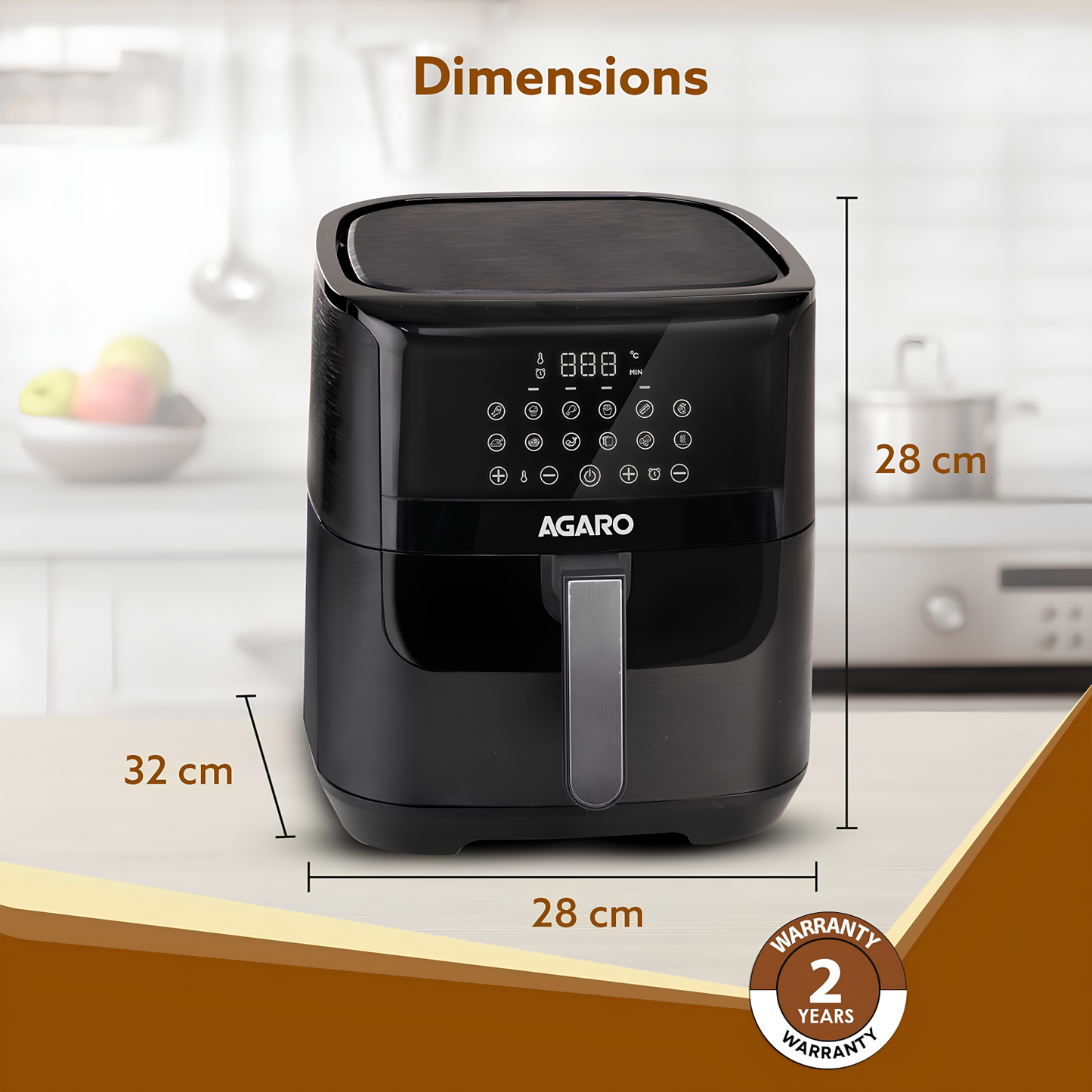 AGARO Digital Air Fryer, 6.5 Ltr | 12 Preset Cooking Modes | 360 Degrees Air Circulation With Variable Temperature Settings | Frying, Grilling, Toasting, Roasting, 1800 W, Black.