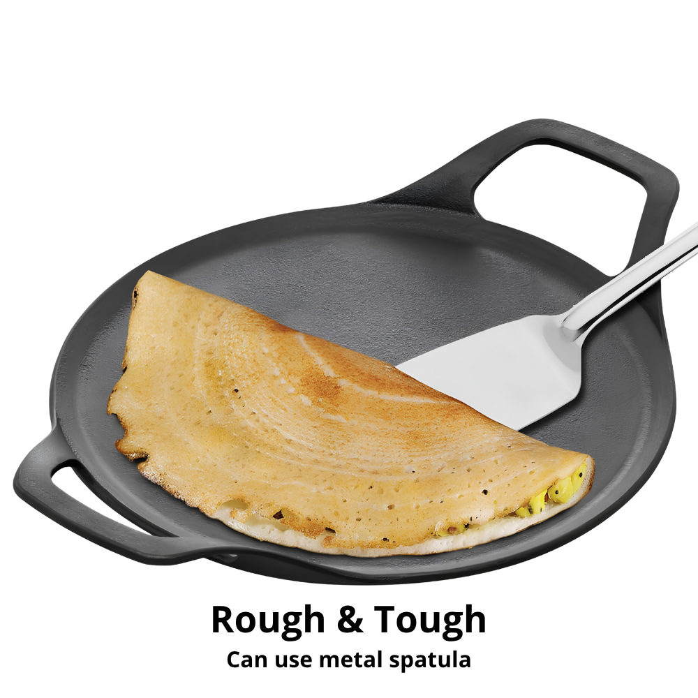 FUTURA By HAWKINS Reinforced Cast Iron Flat Tava 27 cm (CIDT27) | For Dosa, Uttapam, Chila, Tikki | Domestic Gas, Halogen, Ceramic, Induction Cooktop Compatible
