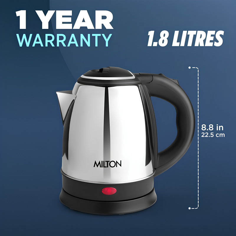 MILTON Stainless Steel  INSTA Electric Kettle | 1350 Watt | Boil Dry Protect