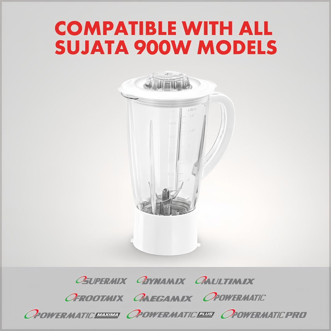 SUJATA 1750 ml Blender Jar | Compatible with all 900W Mixer Grinders |Unbreakable Transparent Liquidizer, Stainless Steel Blades | Ergonomic Handle |Perfect for Smoothies, Milkshakes & Juices | White