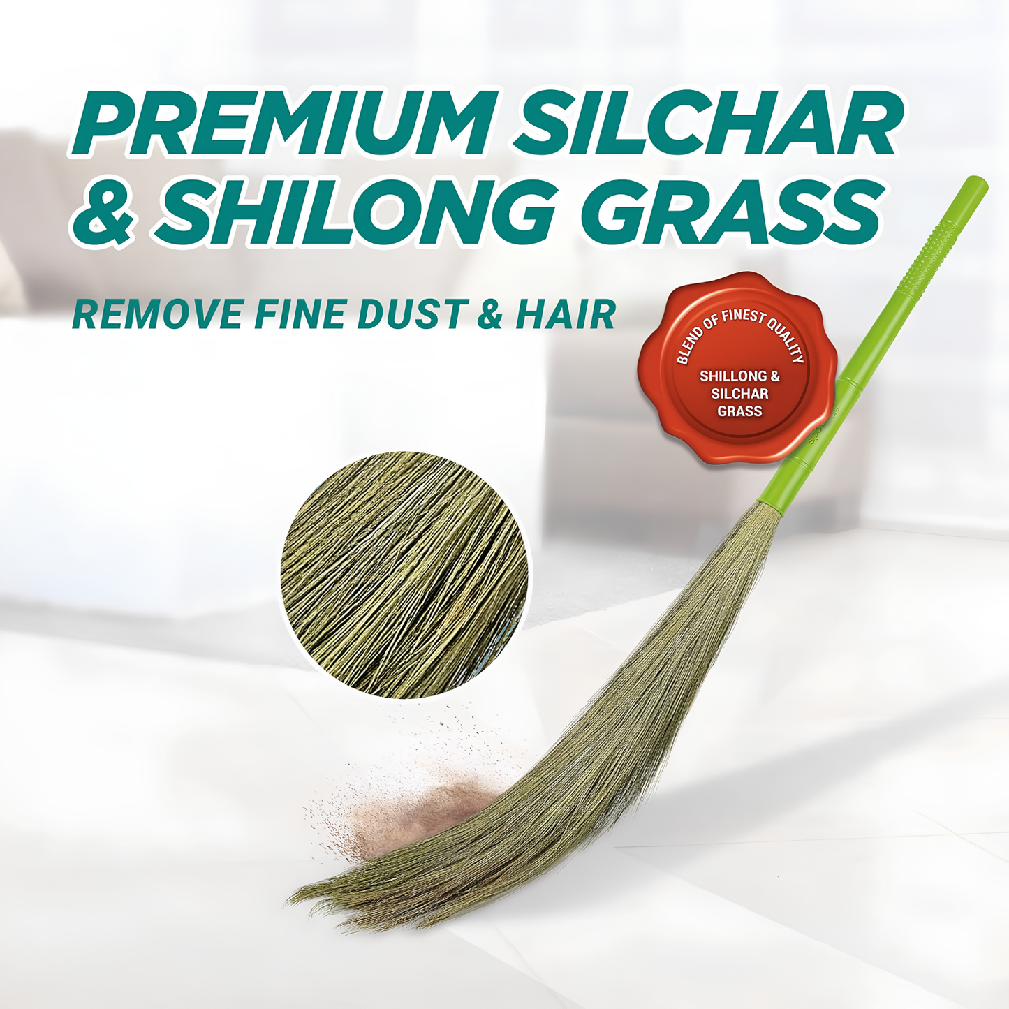 SPOTZERO By Milton Spotzero Airavat Premium Grass Broom I Shillong & Silchar Grass Blend I Extra Long Ergonomic Handle Design, 1 Pcs