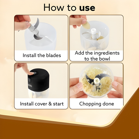 AGARO Elite Rechargeable Mini Electric Chopper, 250 ML, Black