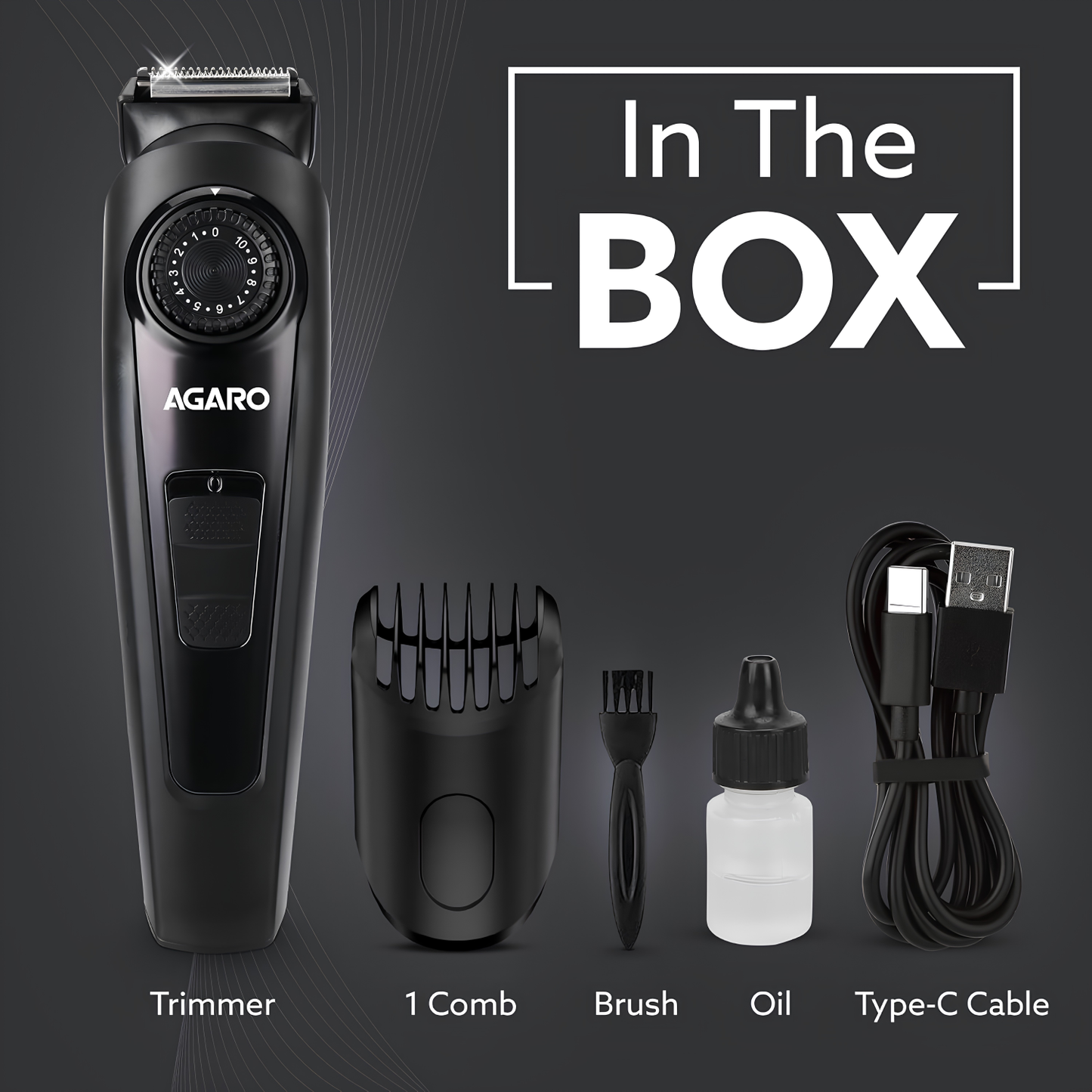AGARO Beard Trimmer MT1122, 10 Length Settings with digital display USB rechargeable multifunctional for home and travel