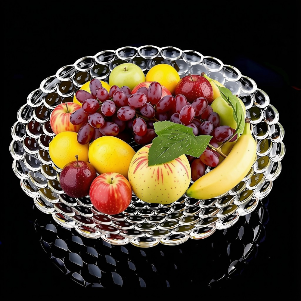 HILUXE Cassini Glass Fruit Bowl Plate for Dining Table | Classic Bubble Design | Dry Fruit Chocolate Tray Crystal Decoration Serving Bowl |Dessert Plate | For Home, Party, Restaurant, Hotels | Gifting