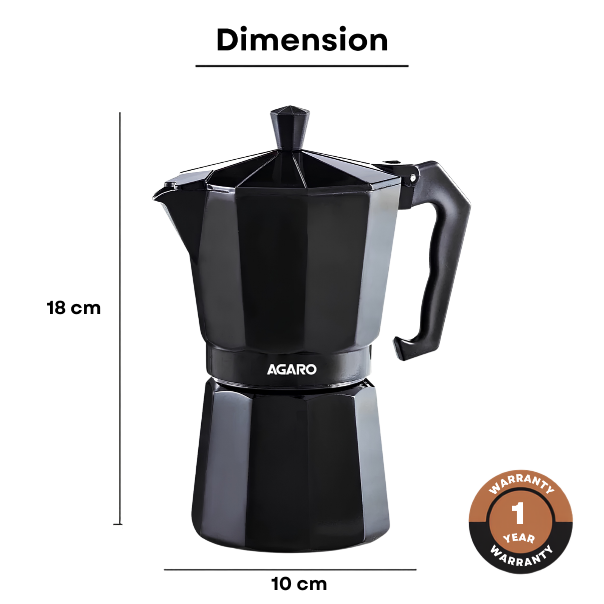 AGARO Classic Moka Pot - 240 ML - Black | Premium Aluminium Built | Italian Style Mocha | Cuban Café Brewing | Stove Top