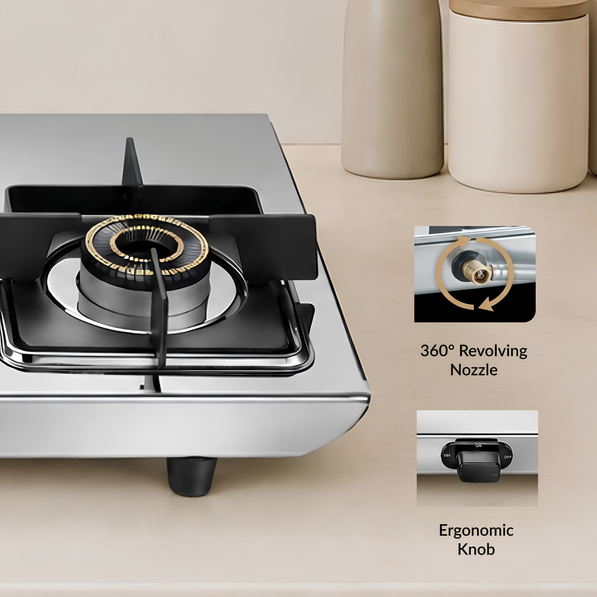 PRESTIGE Valora 03B Premium Heavy Stainless Steel Body L.P. Gas Stove 3 Brass Burners | Wind Guard Pan Support | 360° Revolving Nozzle | Removable Spill Tray