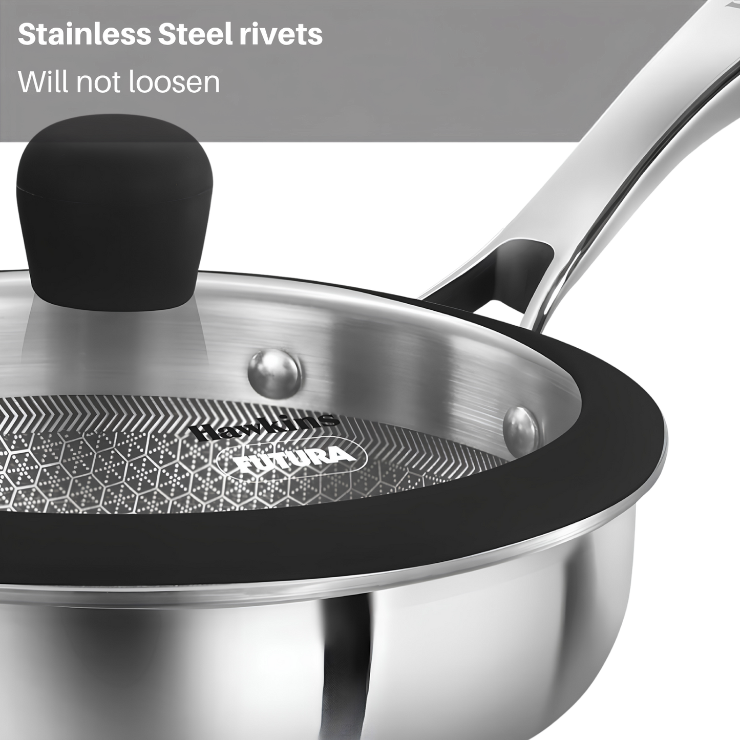 HAWKINS 18 cm Tri-ply Shielded Stainless Steel Non-Stick Pro Frying Pan | Induction & Gas Compatible | Even Heating | with Glass Lid | Silver (PSNF18G)